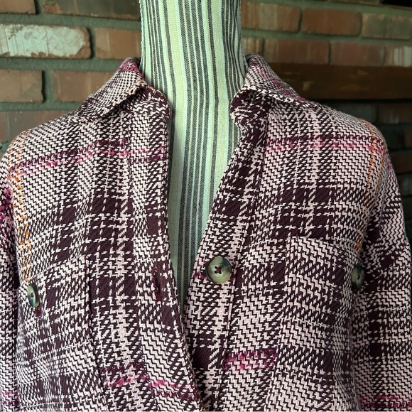 Anthropologie Hudson Plaid Shirt Jacket Shacket in Pink Maroon Sz XS NWOT - Picture 6 of 12